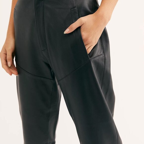 Free People (Neon Blonde) ‘Nadia’ High-Rise Genuine Lamb Leather Pants Size 28 - Picture 12 of 13